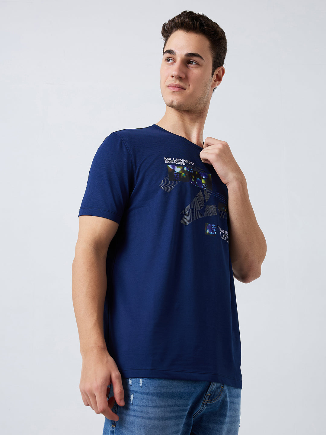 Spykar Blue Slim Fit Solid Half Sleeve T-Shirt For Men