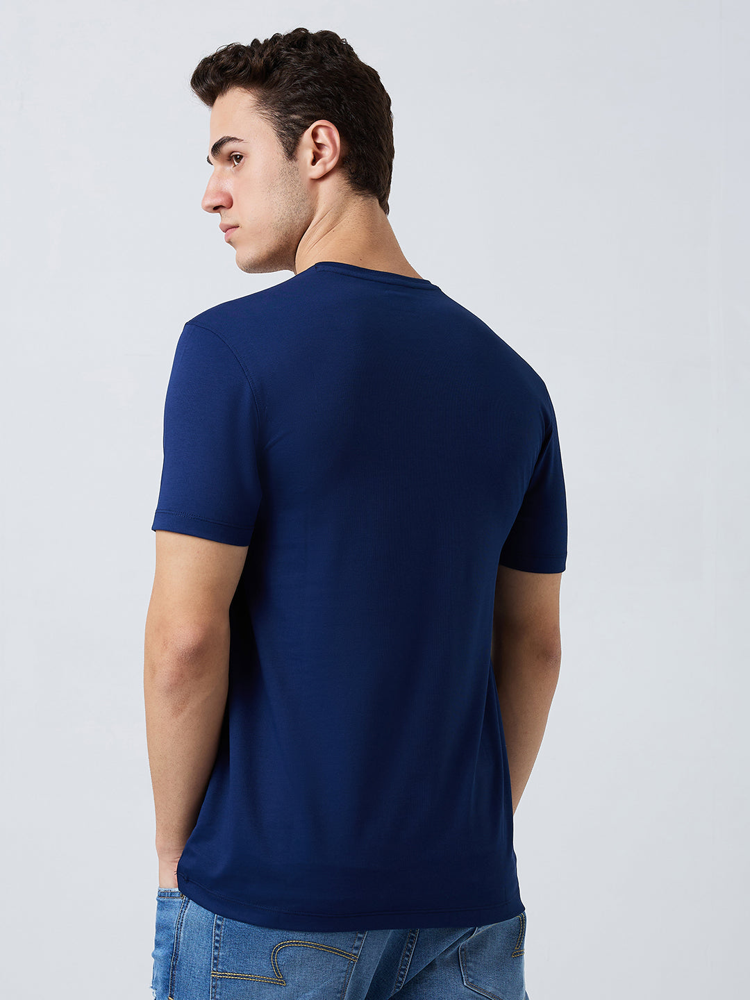 Spykar Blue Slim Fit Solid Half Sleeve T-Shirt For Men