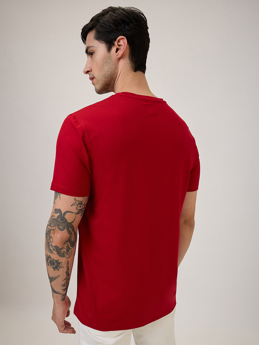 Spykar Slim Fit Half Sleeve Red Solid T-Shirt For Men
