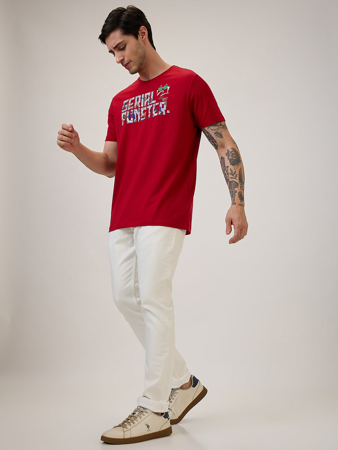 Spykar Slim Fit Half Sleeve Red Solid T-Shirt For Men