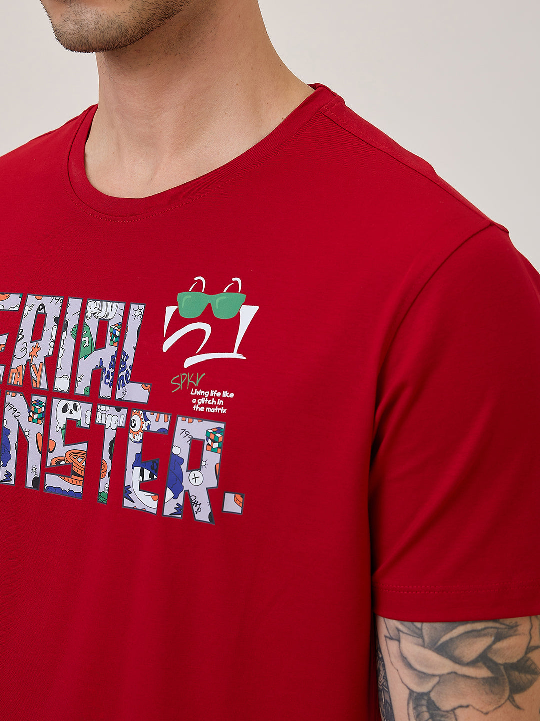 Spykar Slim Fit Half Sleeve Red Solid T-Shirt For Men