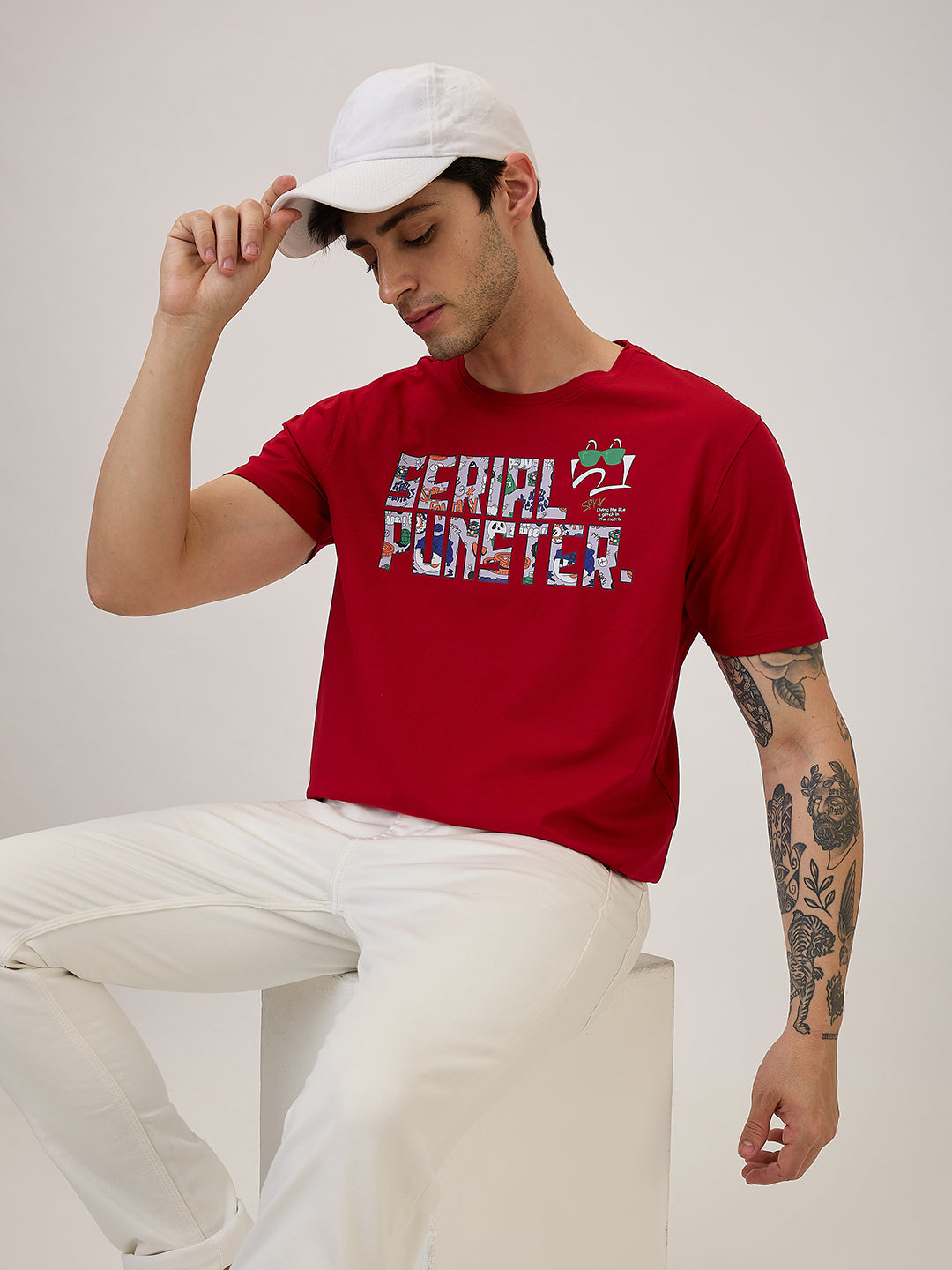 Spykar Slim Fit Half Sleeve Red Solid T-Shirt For Men