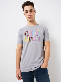 Men T-Shirt Grey Solid Slim Fit