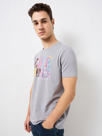 Men T-Shirt Grey Solid Slim Fit