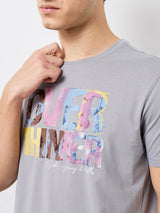 Men T-Shirt Grey Solid Slim Fit