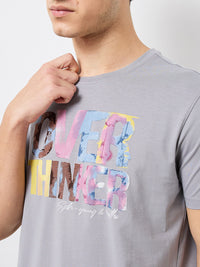 Men T-Shirt Grey Solid Slim Fit