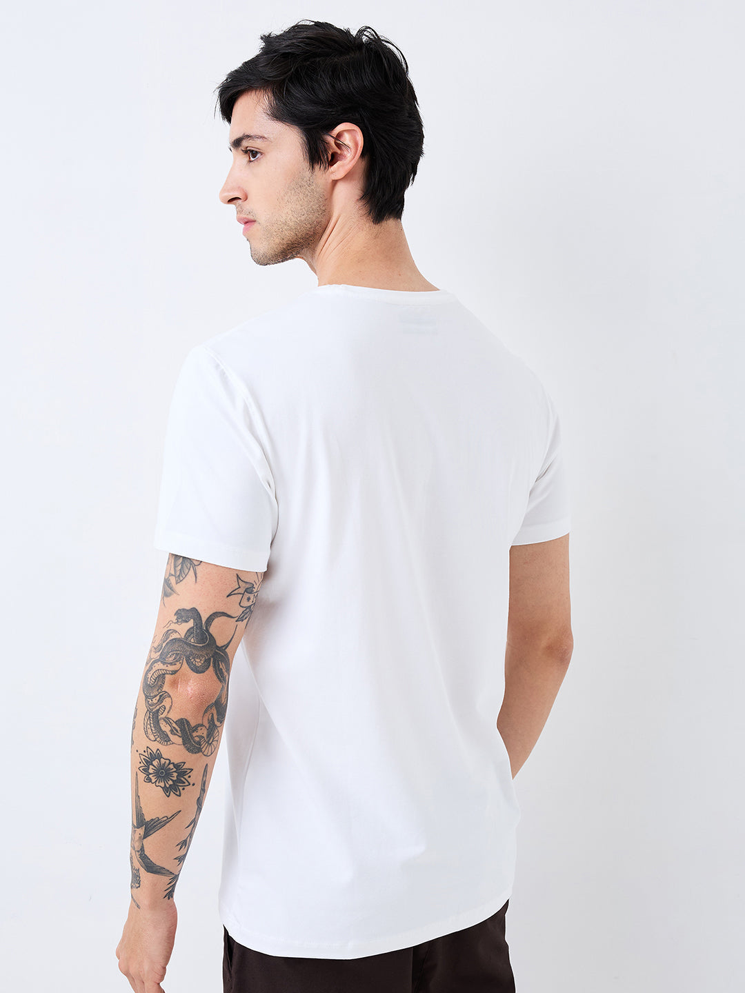Spykar White Slim Fit Solid Half Sleeve T-Shirt For Men
