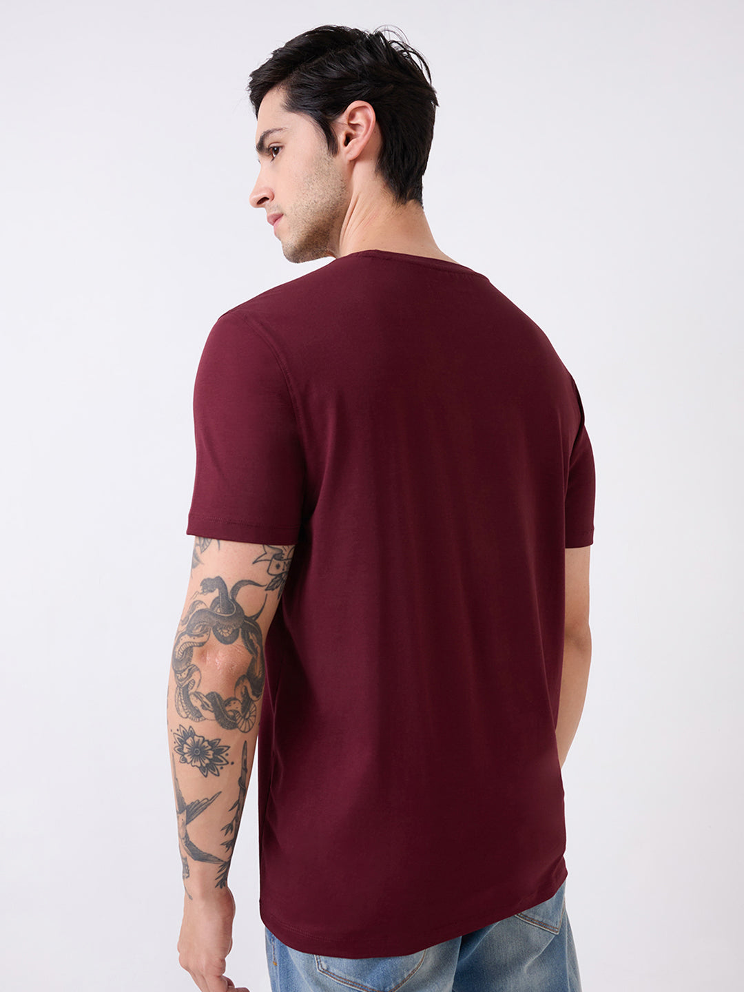 Spykar Red Half Sleeves Slim Fit T-Shirt For Men