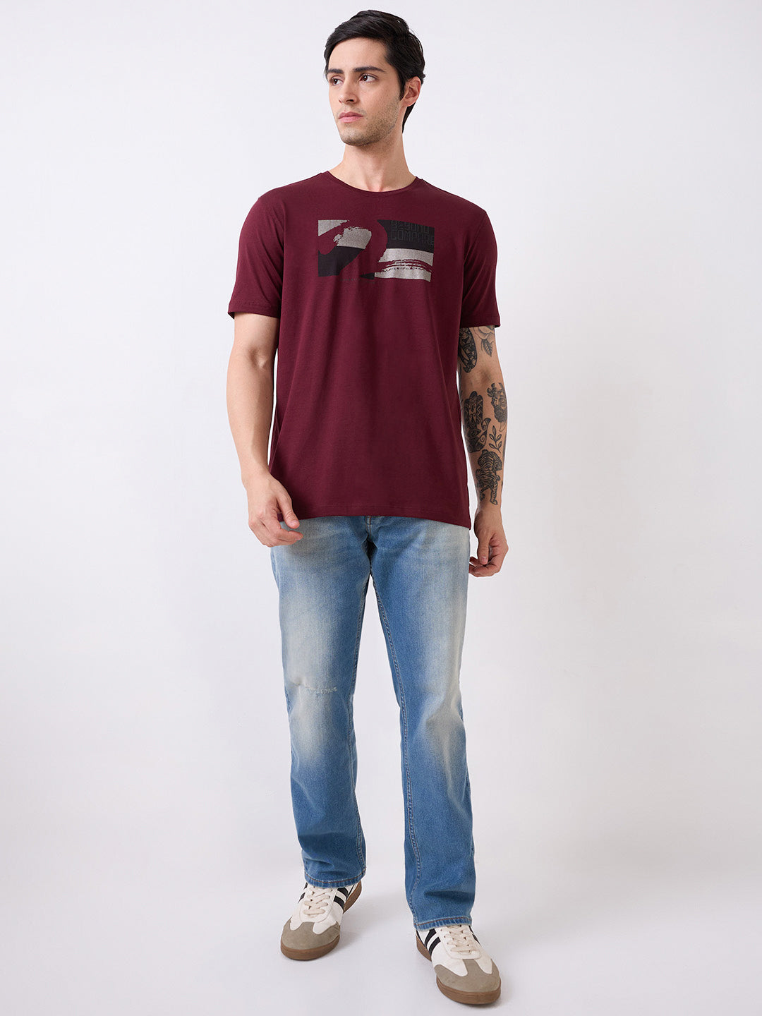 Spykar Red Half Sleeves Slim Fit T-Shirt For Men