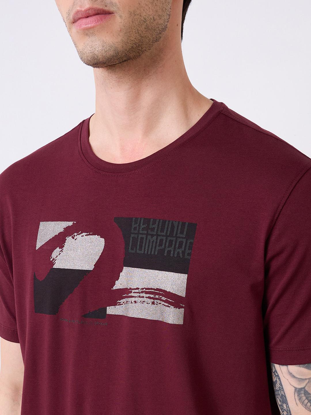 Spykar Red Half Sleeves Slim Fit T-Shirt For Men