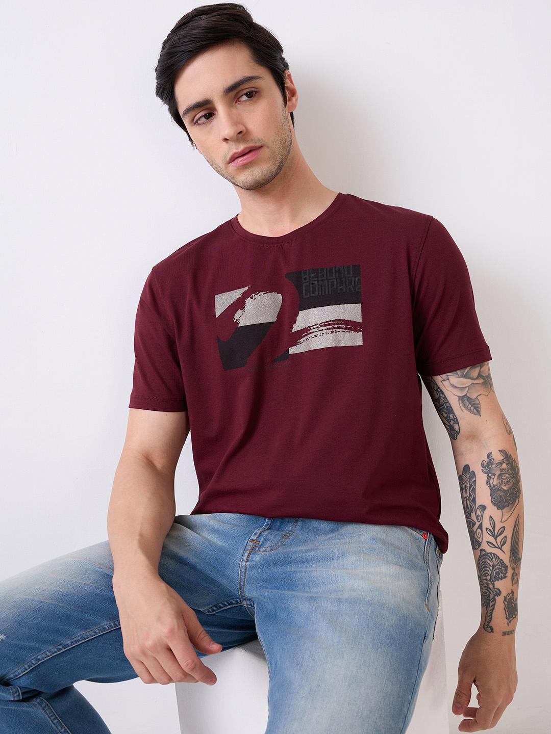 Spykar Red Half Sleeves Slim Fit T-Shirt For Men