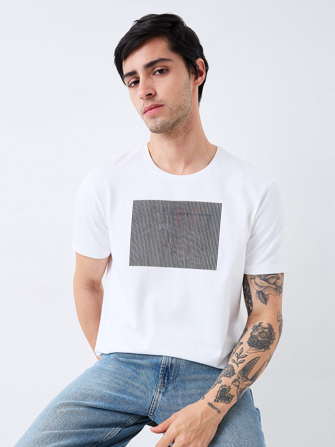 Spykar White Slim Fit Solid Half Sleeve T-Shirt For Men