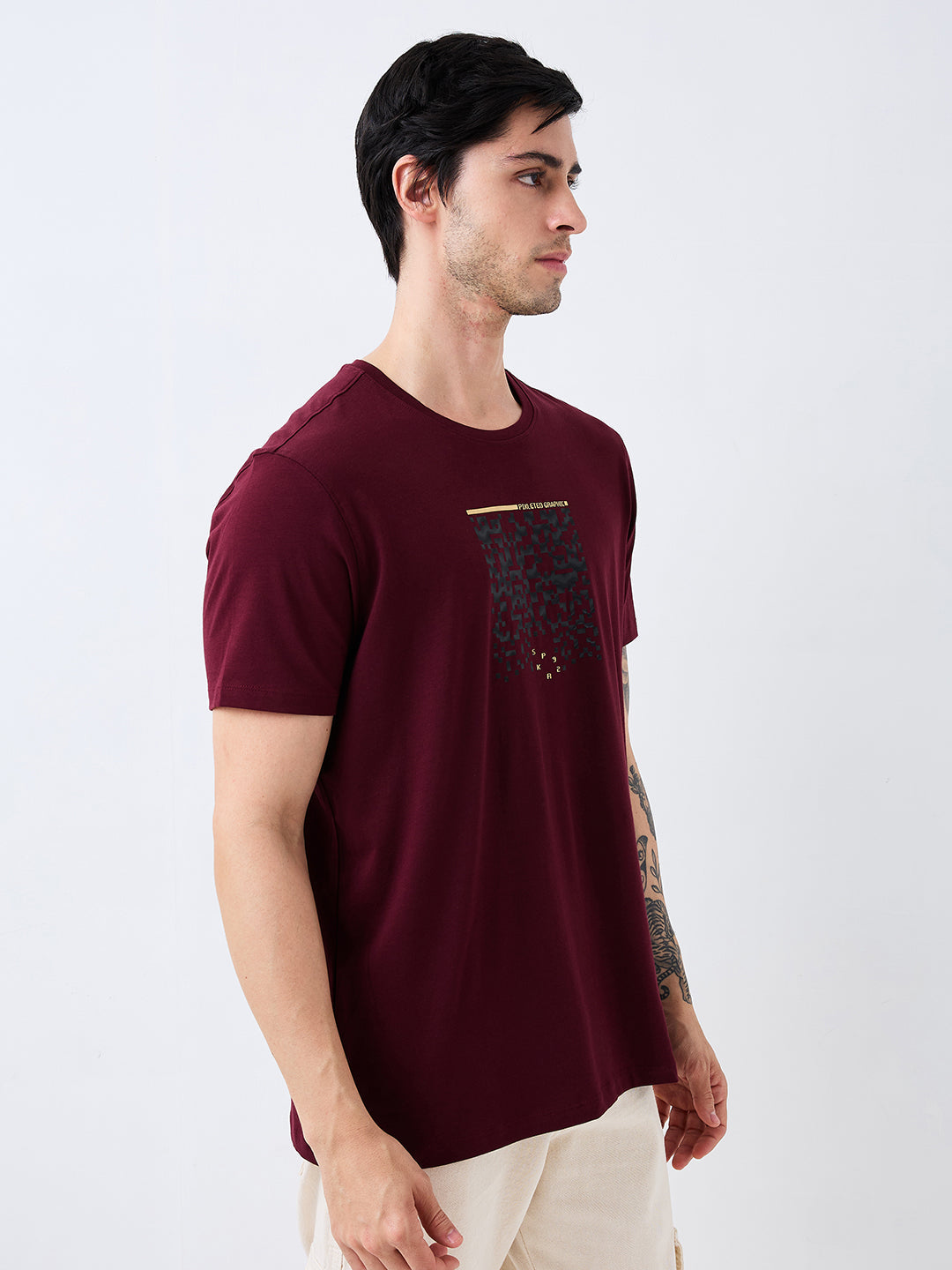 Spykar Red Slim Fit Solid Half Sleeve T-Shirt For Men