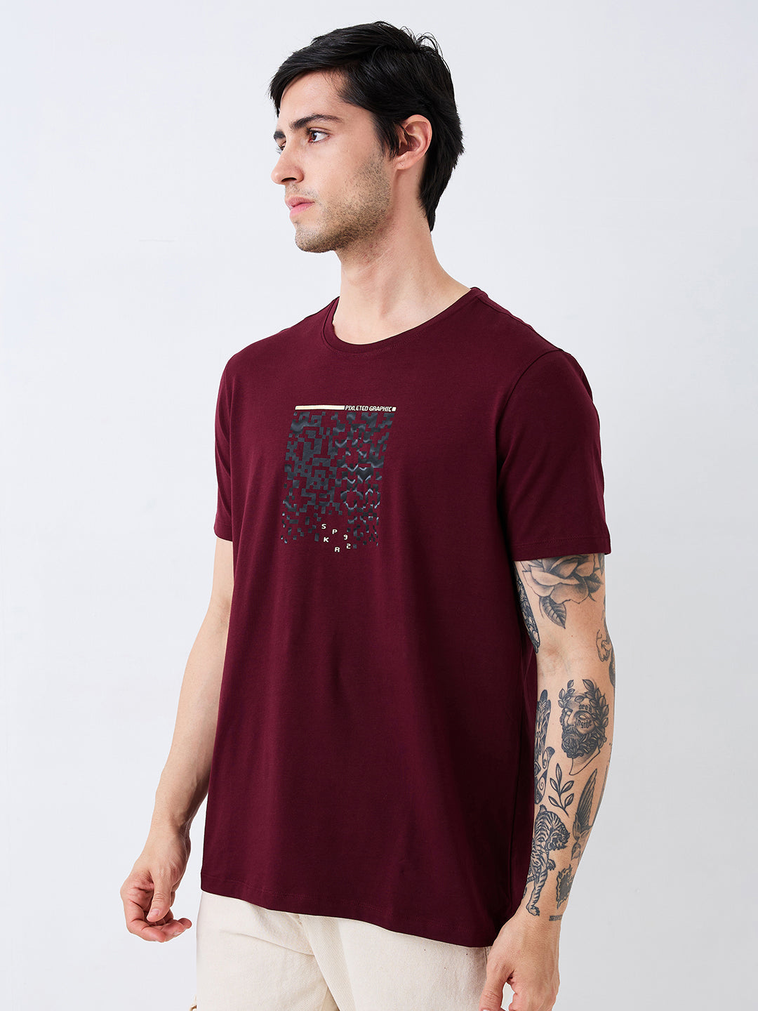 Spykar Red Slim Fit Solid Half Sleeve T-Shirt For Men