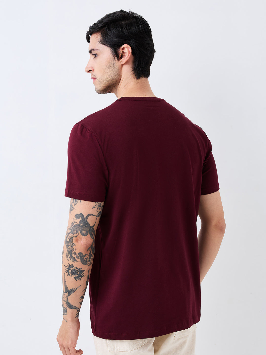 Spykar Red Slim Fit Solid Half Sleeve T-Shirt For Men