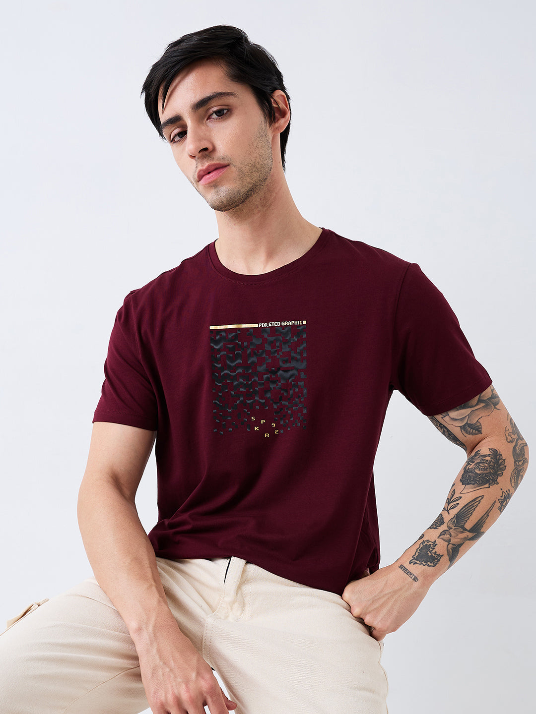 Spykar Red Slim Fit Solid Half Sleeve T-Shirt For Men