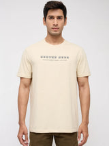 Men T-Shirt Graphic Beige Regular Fit