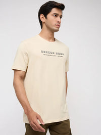 Men T-Shirt Graphic Beige Regular Fit
