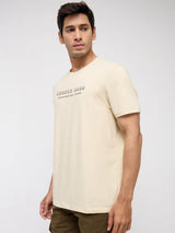 Men T-Shirt Graphic Beige Regular Fit