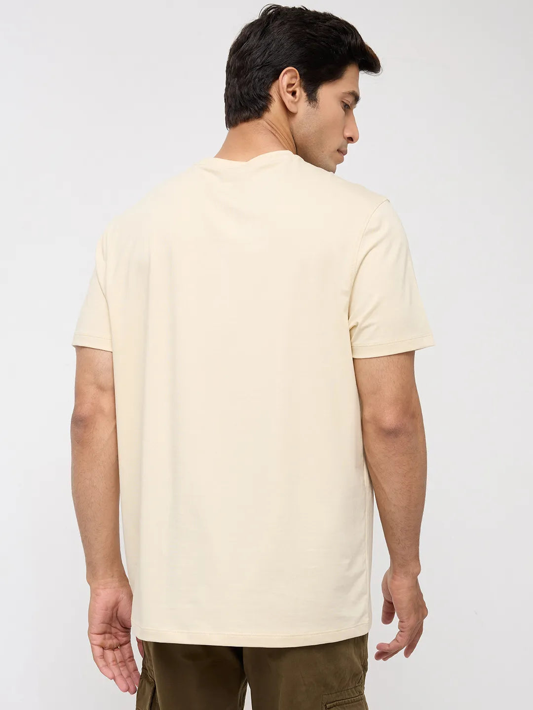 Men T-Shirt Graphic Beige Regular Fit