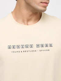 Men T-Shirt Graphic Beige Regular Fit