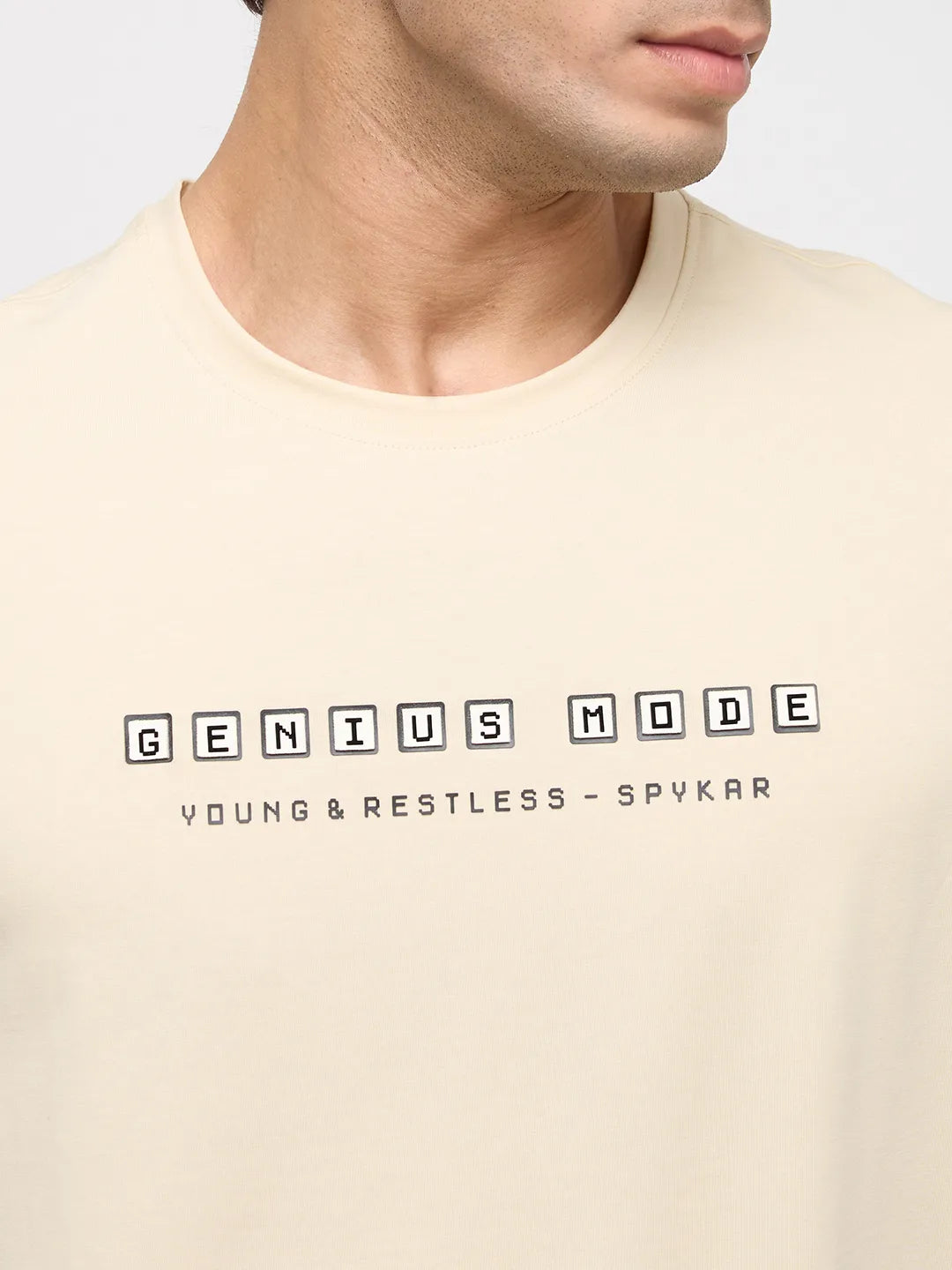 Men T-Shirt Graphic Beige Regular Fit