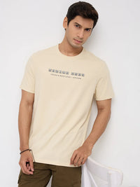 Men T-Shirt Graphic Beige Regular Fit