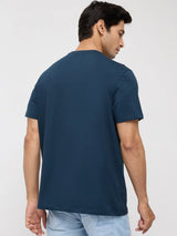 Men T-Shirt Graphic Teal Blue Regular Fit