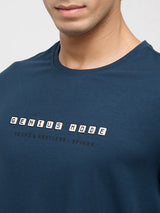 Men T-Shirt Graphic Teal Blue Regular Fit