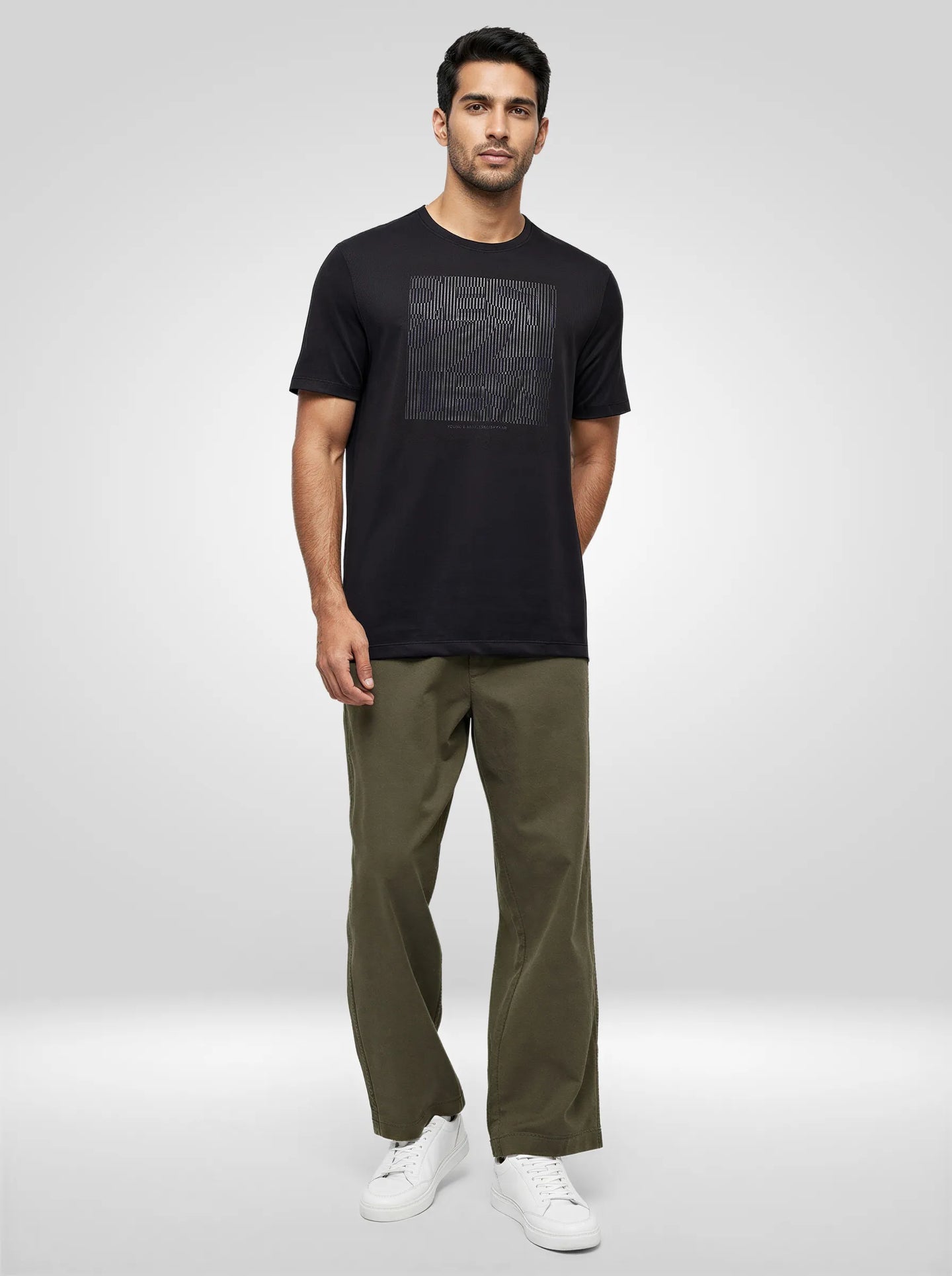 Men T-Shirt Textured Textured Black Regular Fit