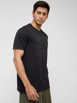 Men T-Shirt Textured Textured Black Regular Fit