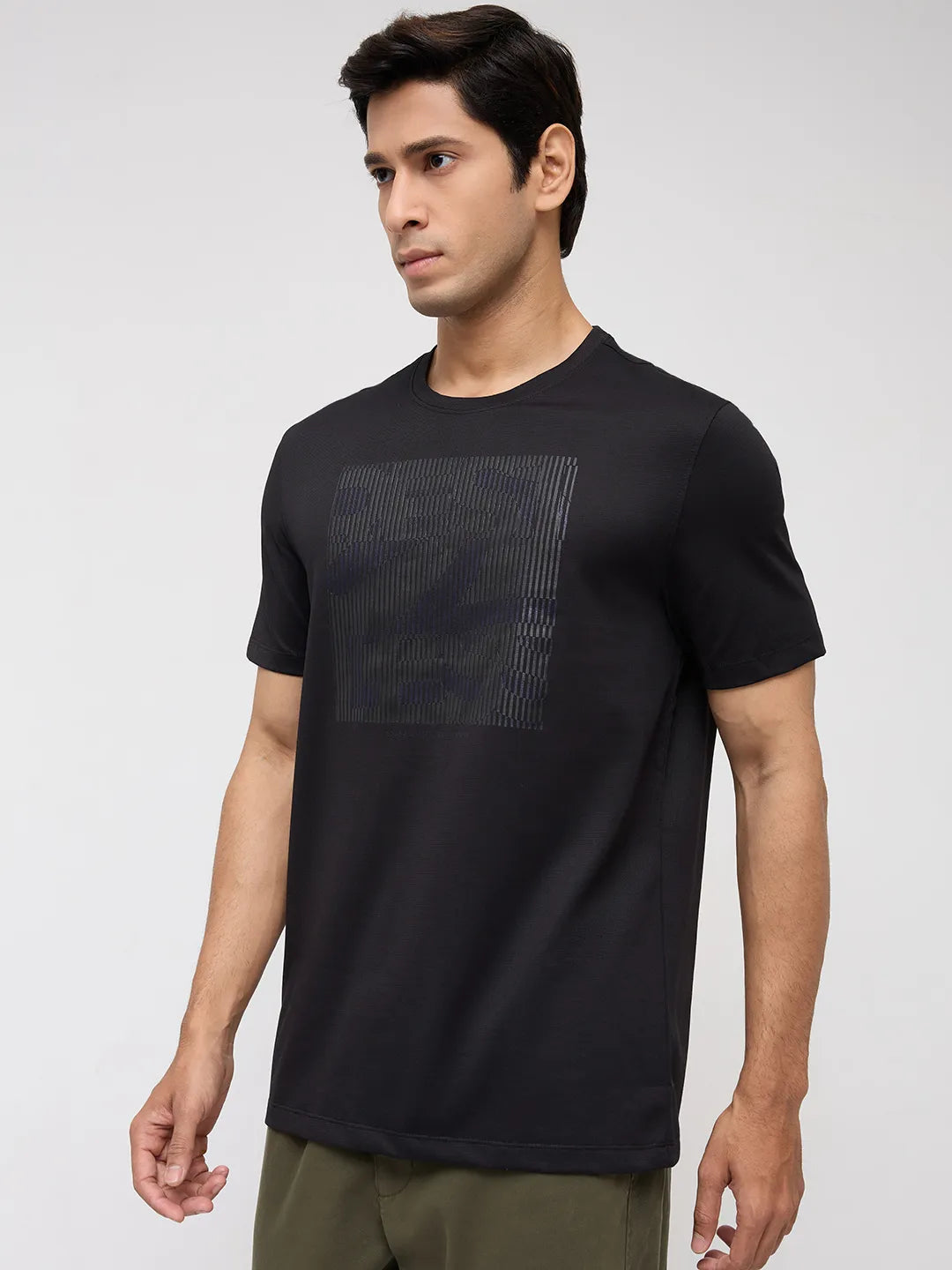 Men T-Shirt Textured Textured Black Regular Fit