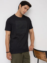 Men T-Shirt Textured Textured Black Regular Fit
