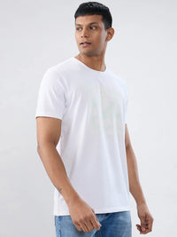 Men T-Shirt Textured White Regular Fit