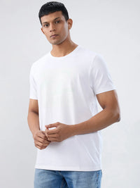 Men T-Shirt Textured White Regular Fit