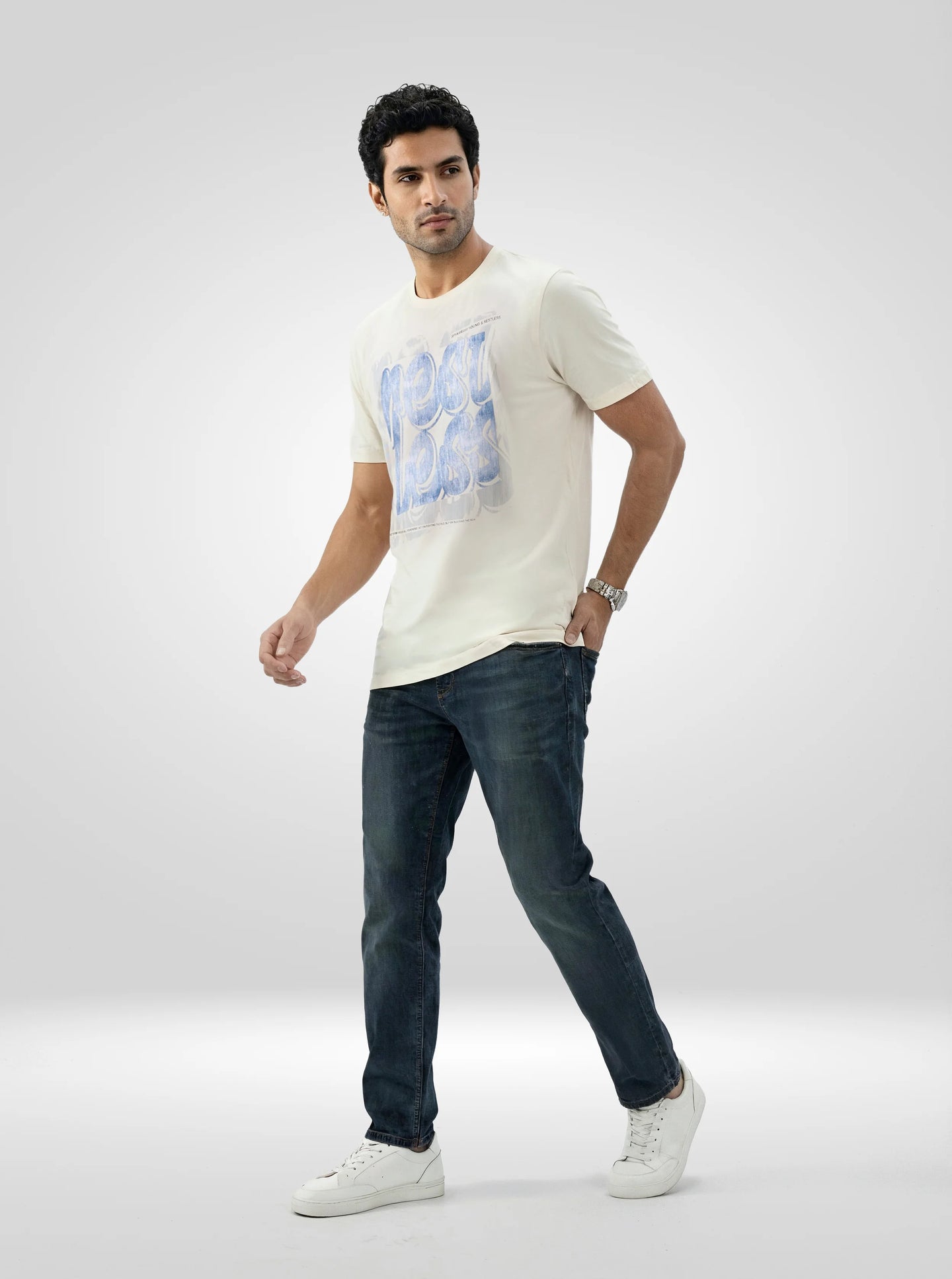Men T-Shirt Graphic Off White Regular Fit