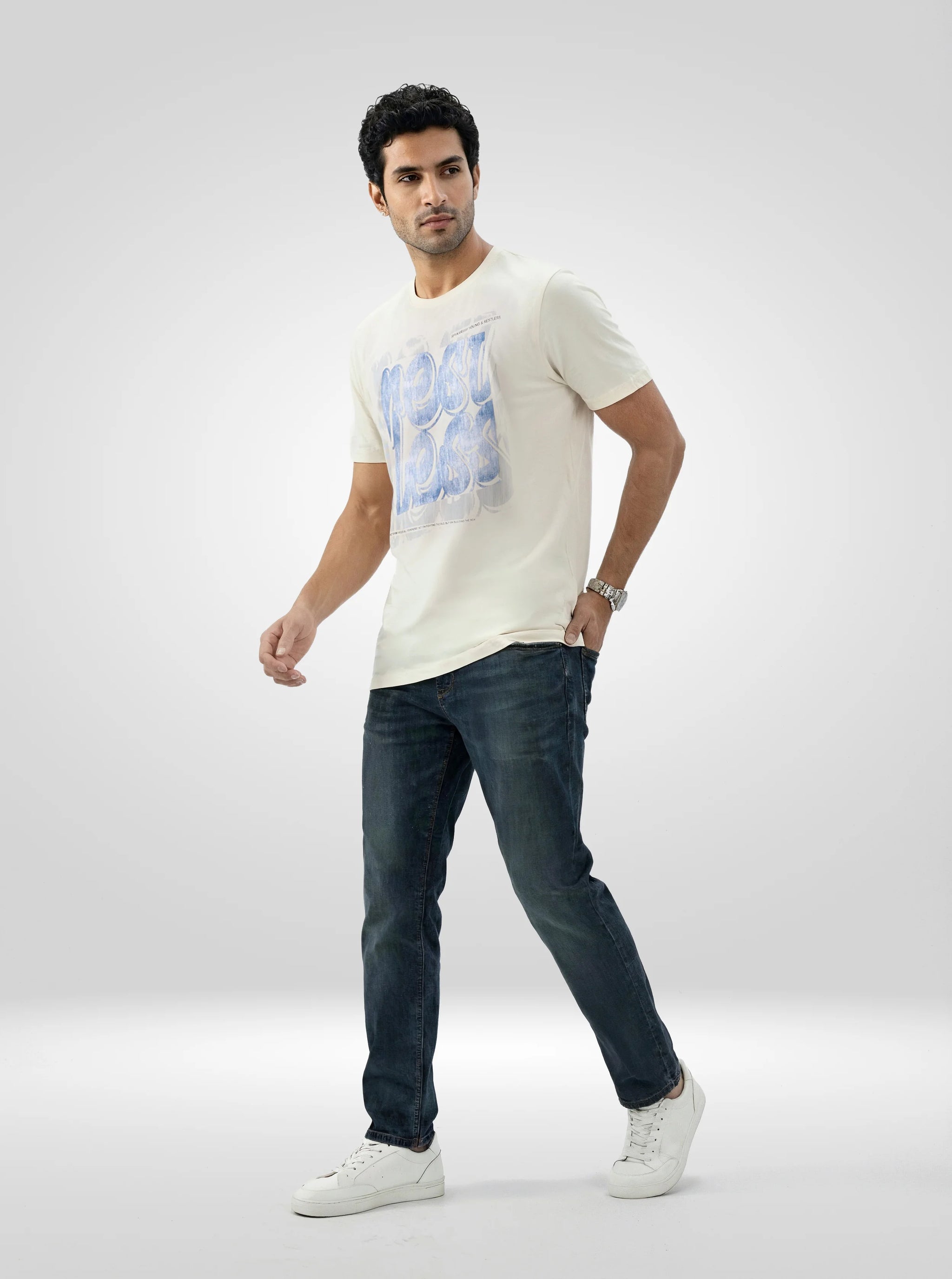 Men T-Shirt Graphic Off White Regular Fit