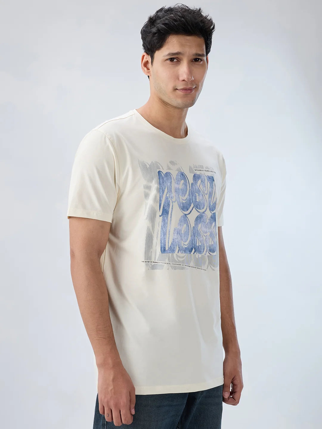 Men T-Shirt Graphic Off White Regular Fit