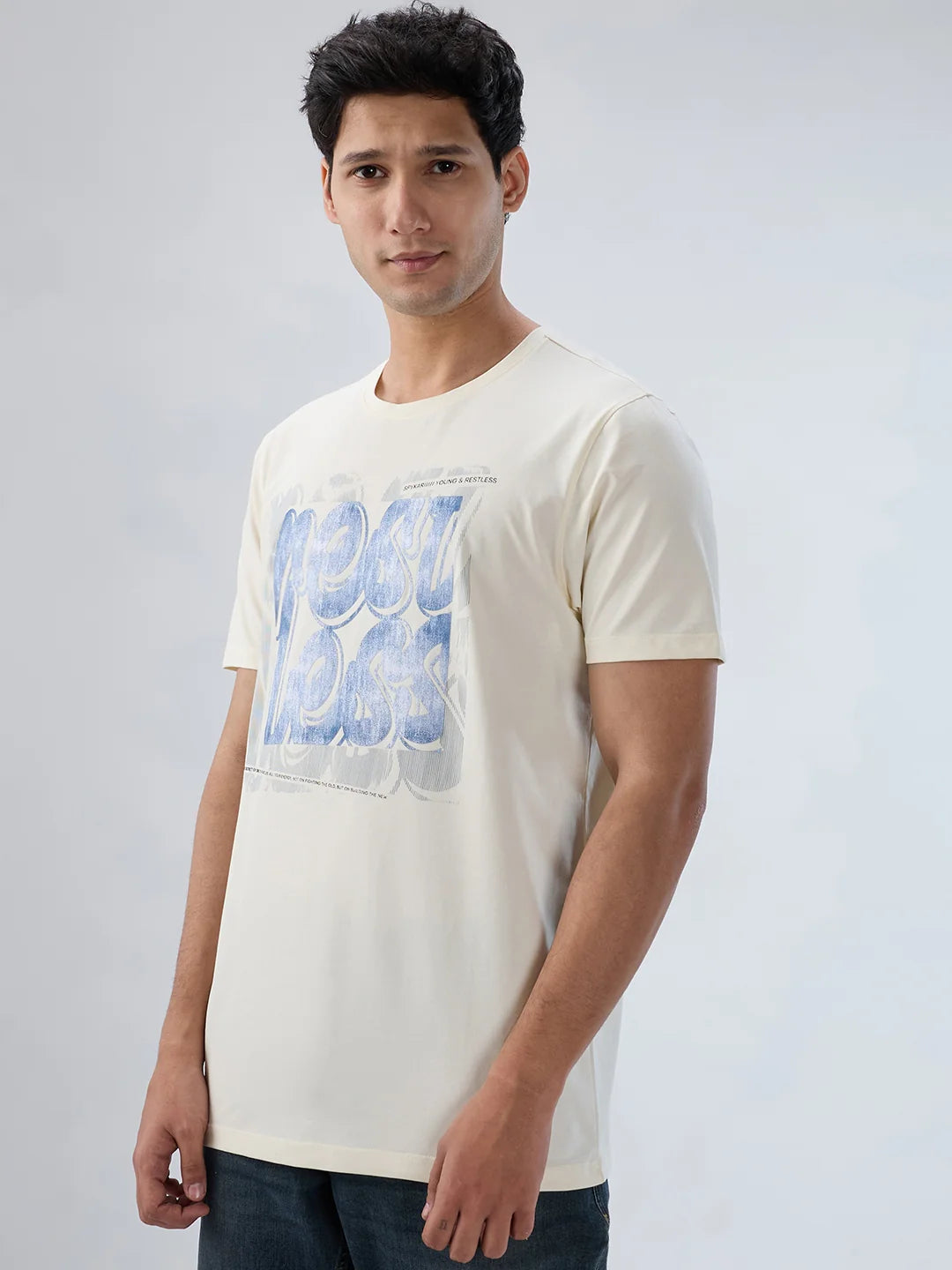 Men T-Shirt Graphic Off White Regular Fit
