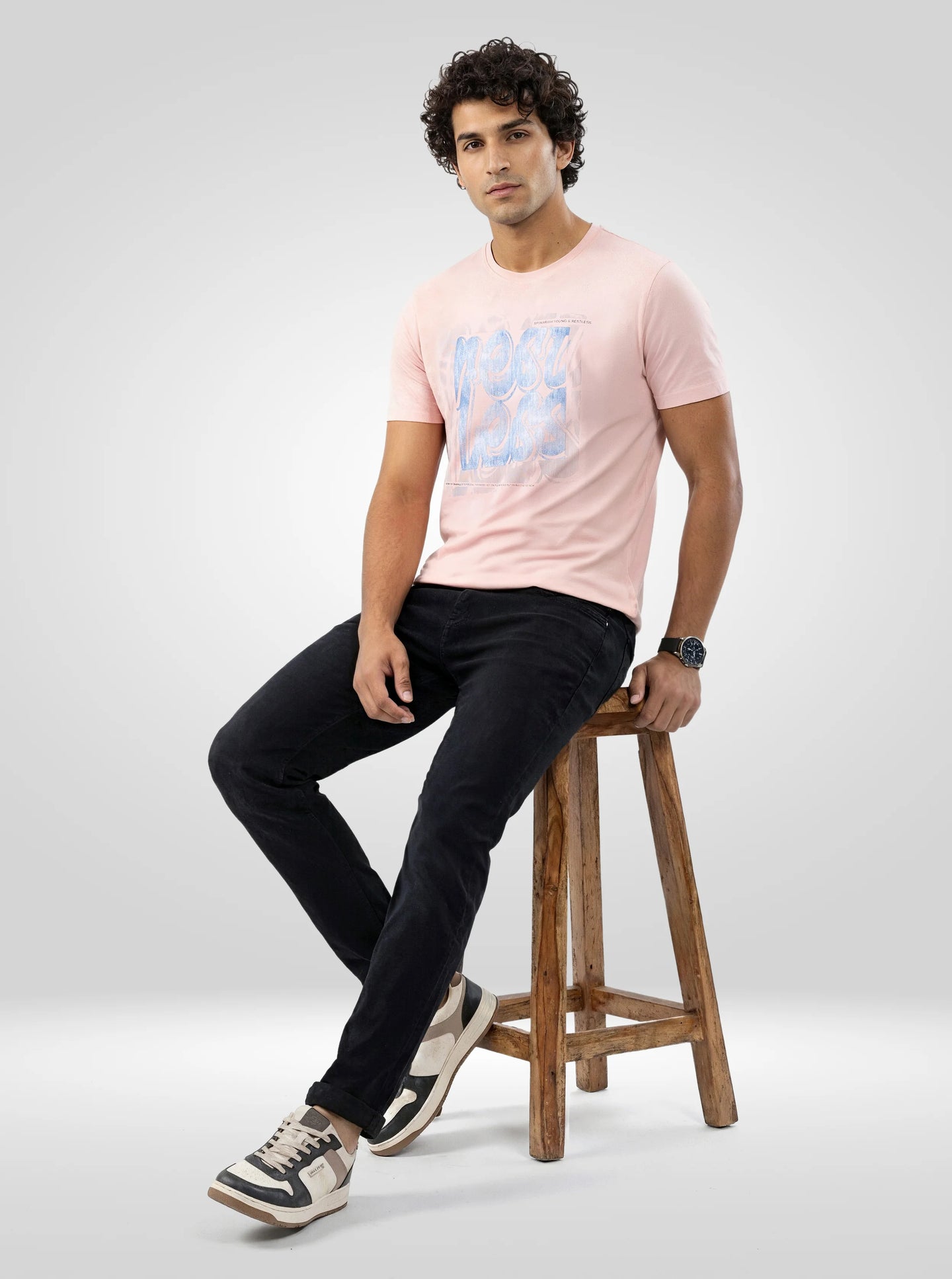 Men T-Shirt Graphic Pink Regular Fit