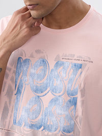 Men T-Shirt Graphic Pink Regular Fit