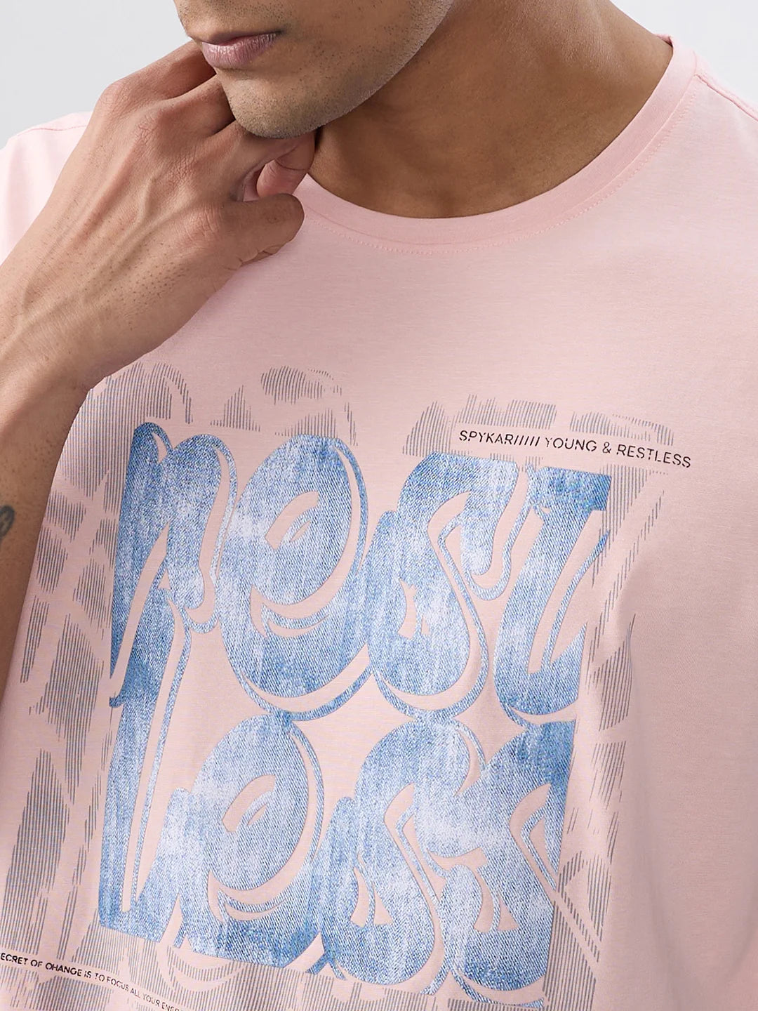 Men T-Shirt Graphic Pink Regular Fit