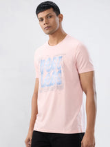 Men T-Shirt Graphic Pink Regular Fit