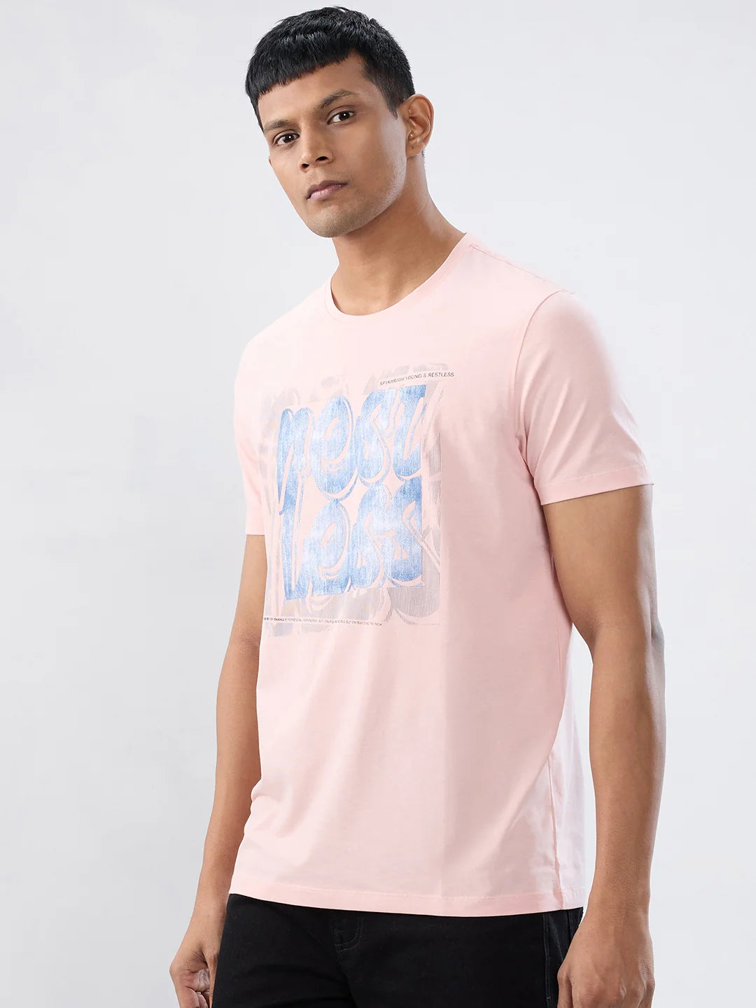 Men T-Shirt Graphic Pink Regular Fit