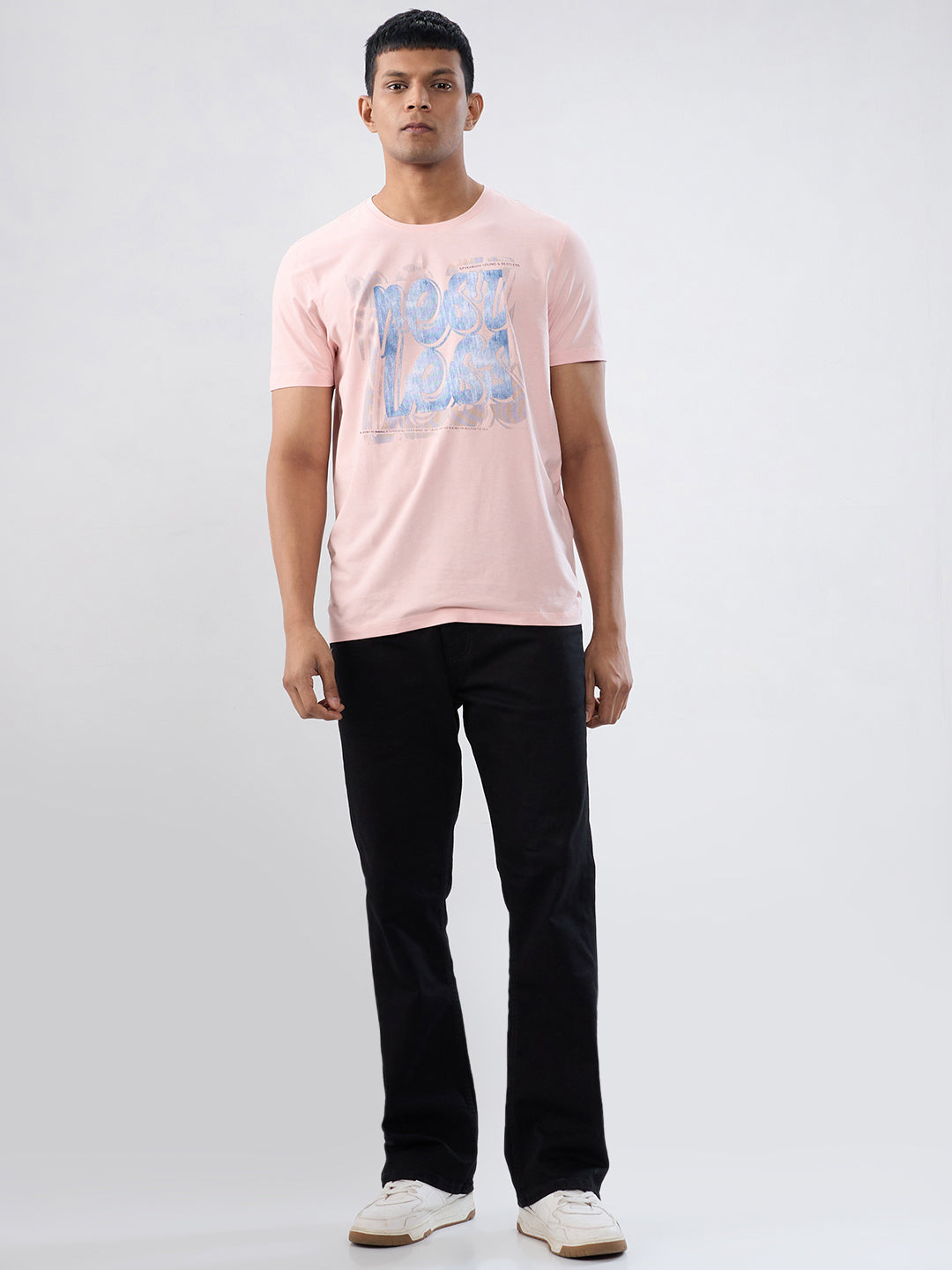 Men T-Shirt Graphic Pink Regular Fit