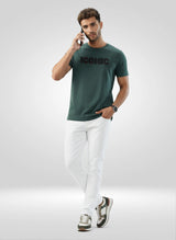 Men T-Shirt Textured Green Regular Fit