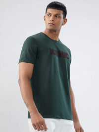 Men T-Shirt Textured Green Regular Fit