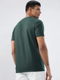 Men T-Shirt Textured Green Regular Fit