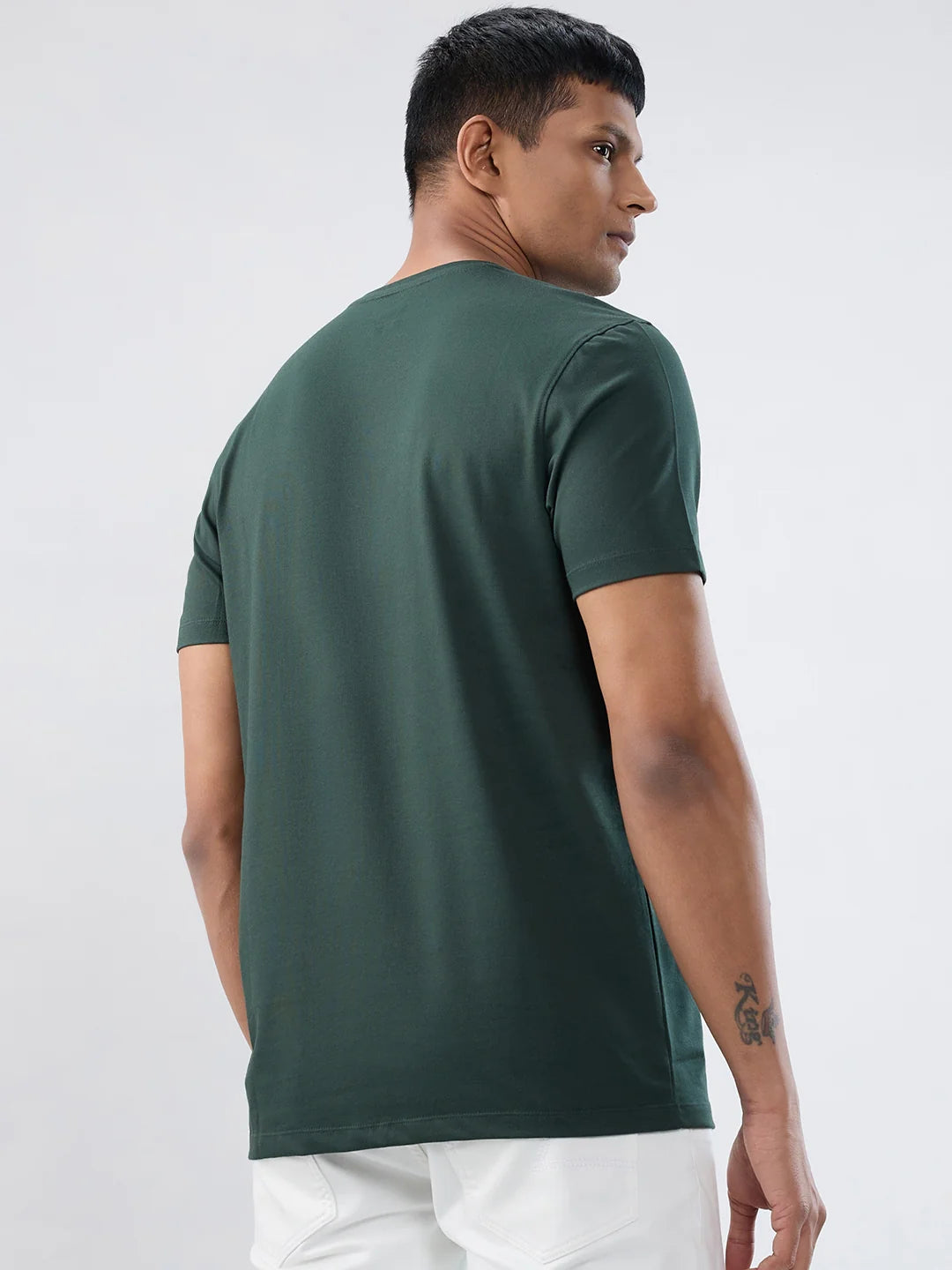 Men T-Shirt Textured Green Regular Fit