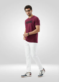 Men T-Shirt Textured Red Regular Fit